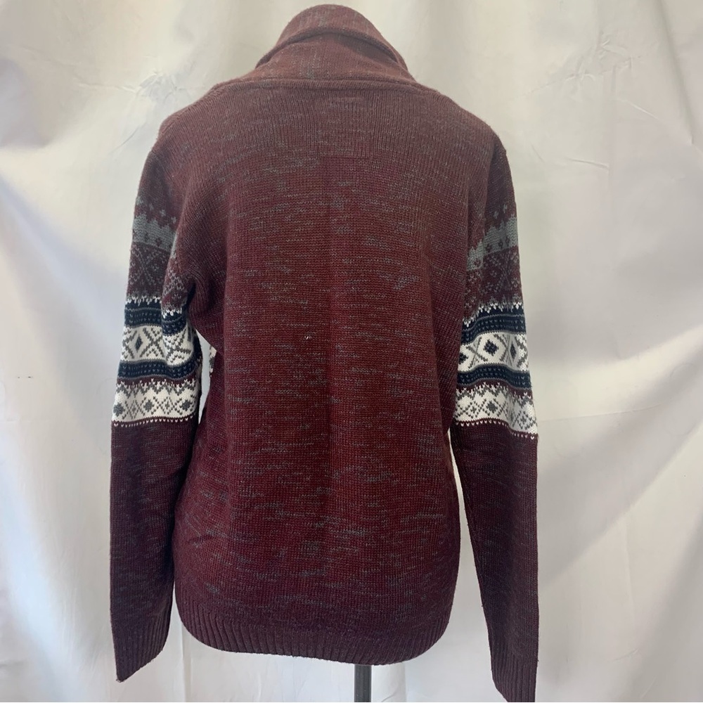 Cozy Y2K Cardigan Sweater with Geometric Pattern and Shawl Collar - Picture 7 of 9